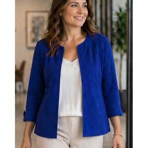 NWT Chicos Womens Alicia Texture Jacket Size XL Blue Career Chic Elevated Casual